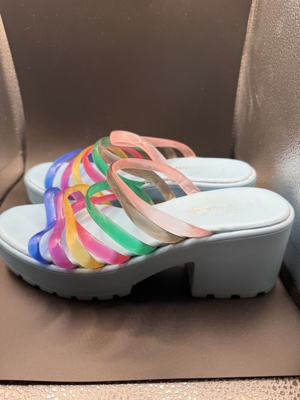 Koi Footwear Blue/Multi Strappy Sliders Sandals US size 6 Summer Beach Fits Lrg